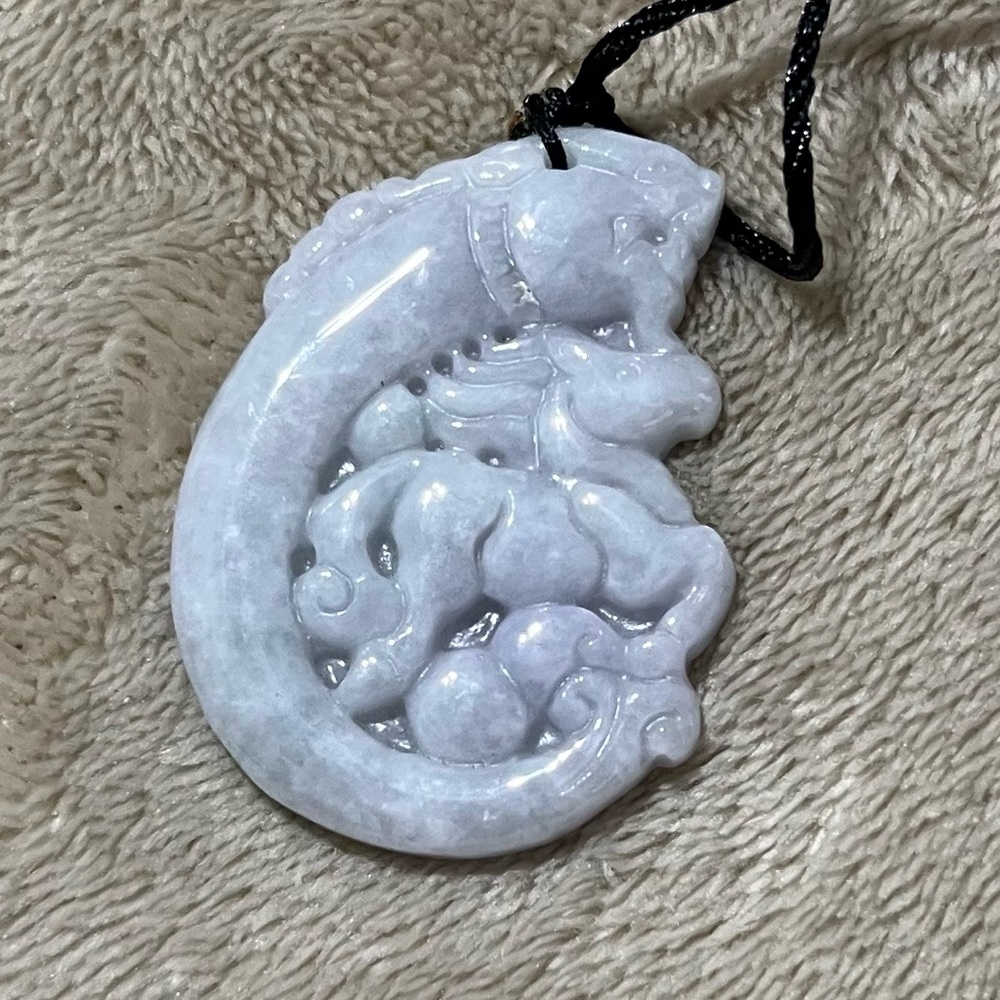 Certified Lavender Natural A Jade Jadeite Carved Horse Dragon PiXiu Pendant 5903